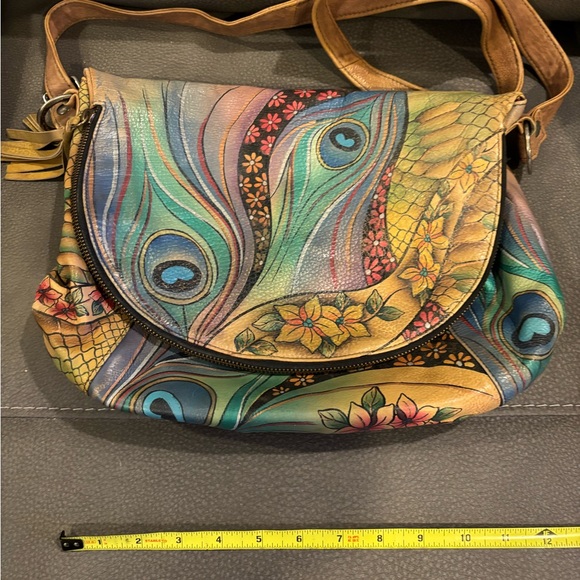 Anuschka Crossbody Peacock Design Women's Bag - Picture 6 of 7